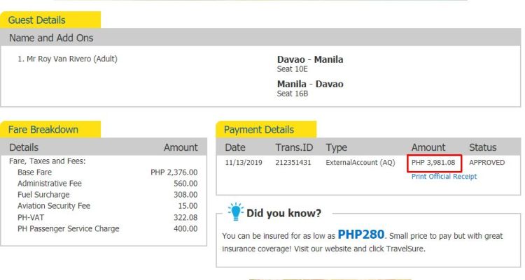 Cebu Pacific Davao-Manila Promo