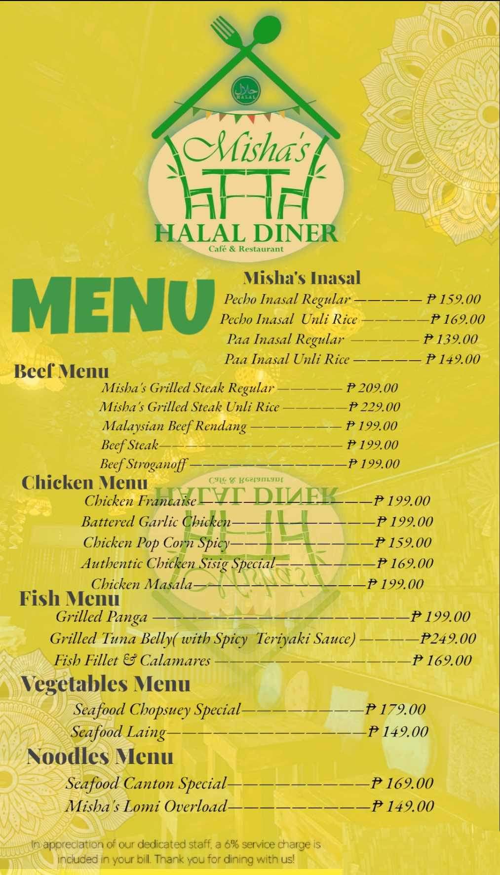Misha's Halal Diner menu